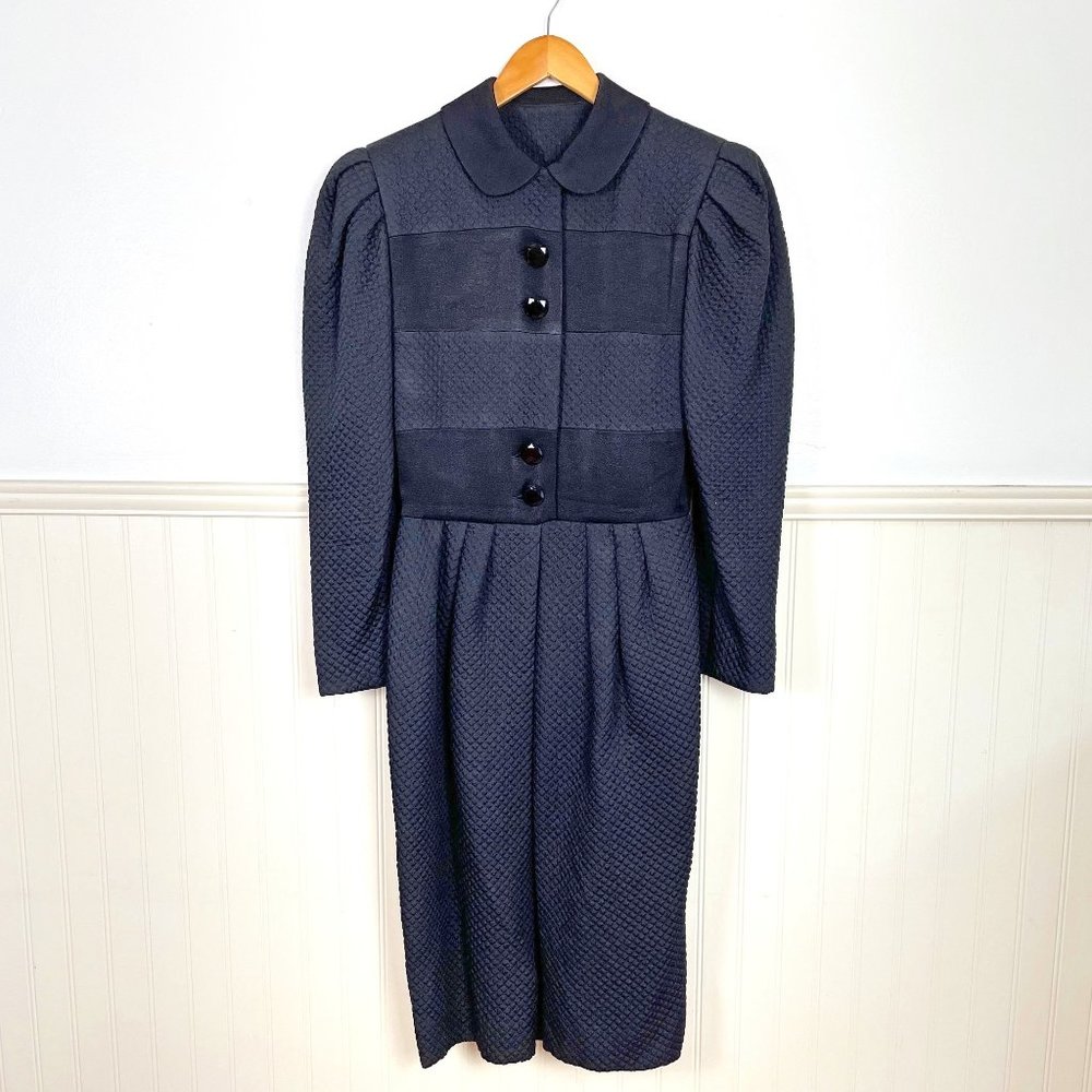 40s-50s style vintage quilted black button front dress - size M